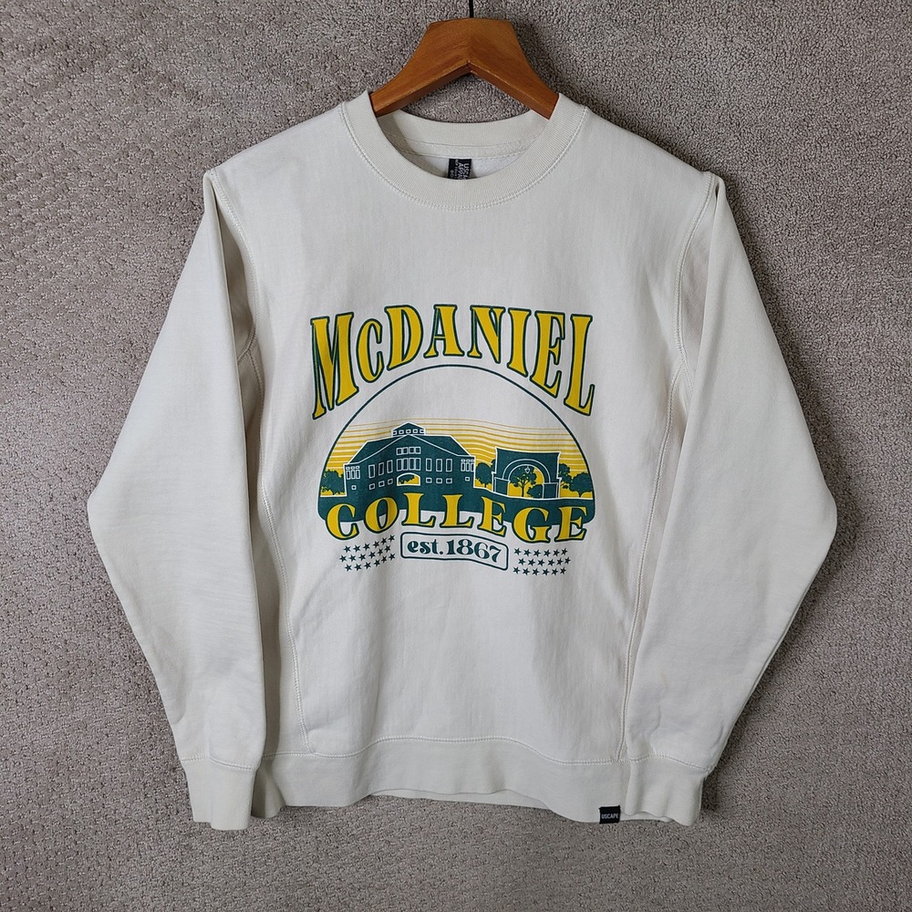 McDaniel College Sweatshirt Mens Small Cream‎ UScape Apparel Crewneck Sweater